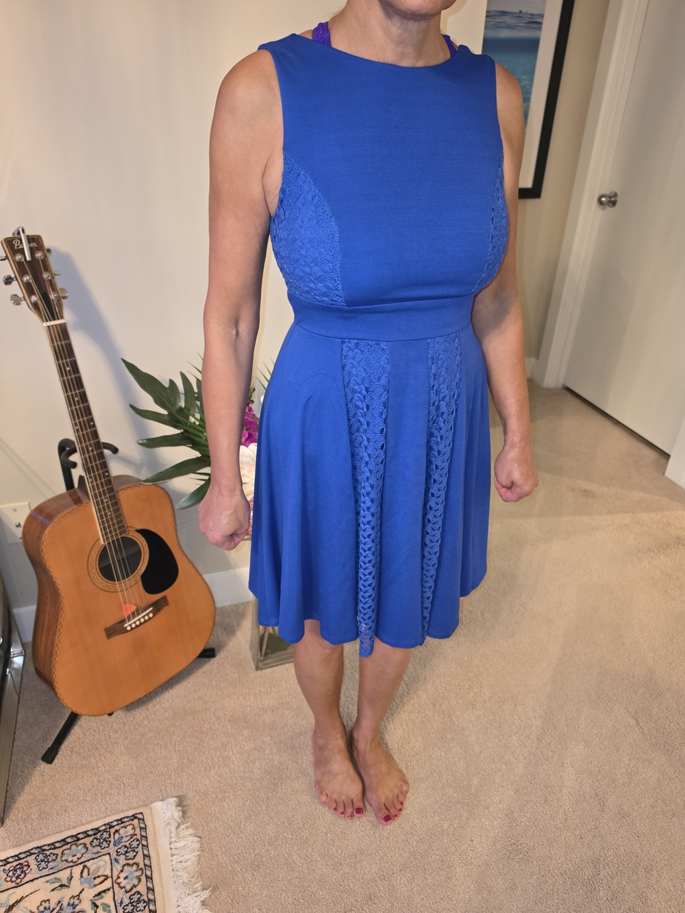 Altar'd State Blue Sleeveless Lace-Detail Fit & Flare Dress